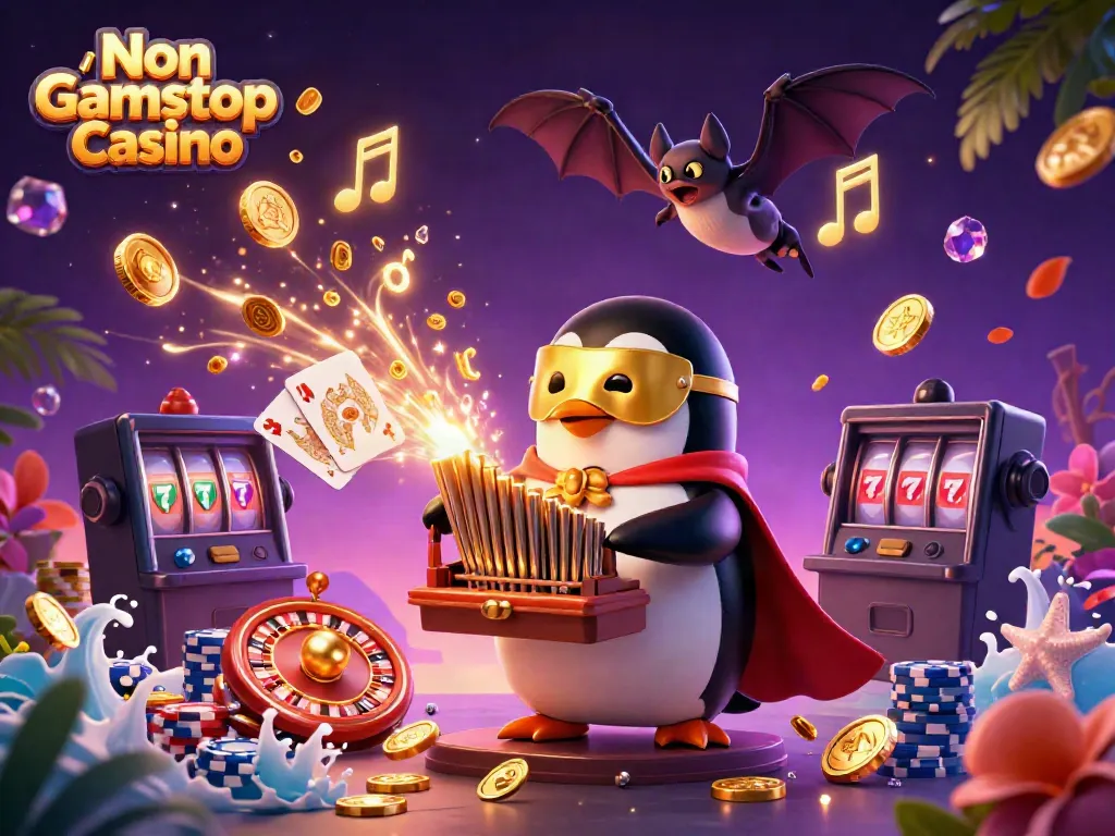 Experience the magic of the Non Gamstop Casino with vibrant gaming elements and a dynamic scene.
