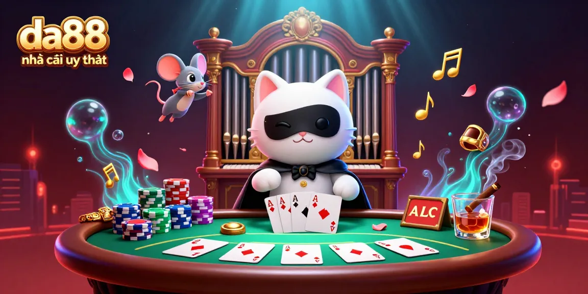 Engage with the excitement of da88 nhà cái uy tín in a dynamic 3D casino scene showcasing poker elements and vibrant characters.