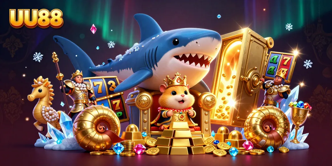 Play slots at UU88 and discover a treasure trove filled with gold and gems in this vibrant illustration.