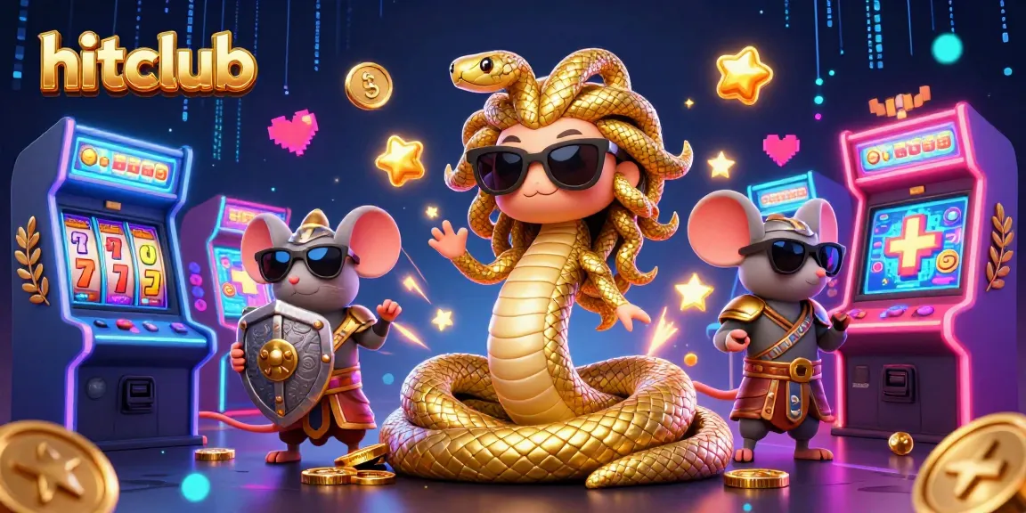 Play at hitclub and experience the vibrant world of arcade slots with Medusa and a brave mouse.