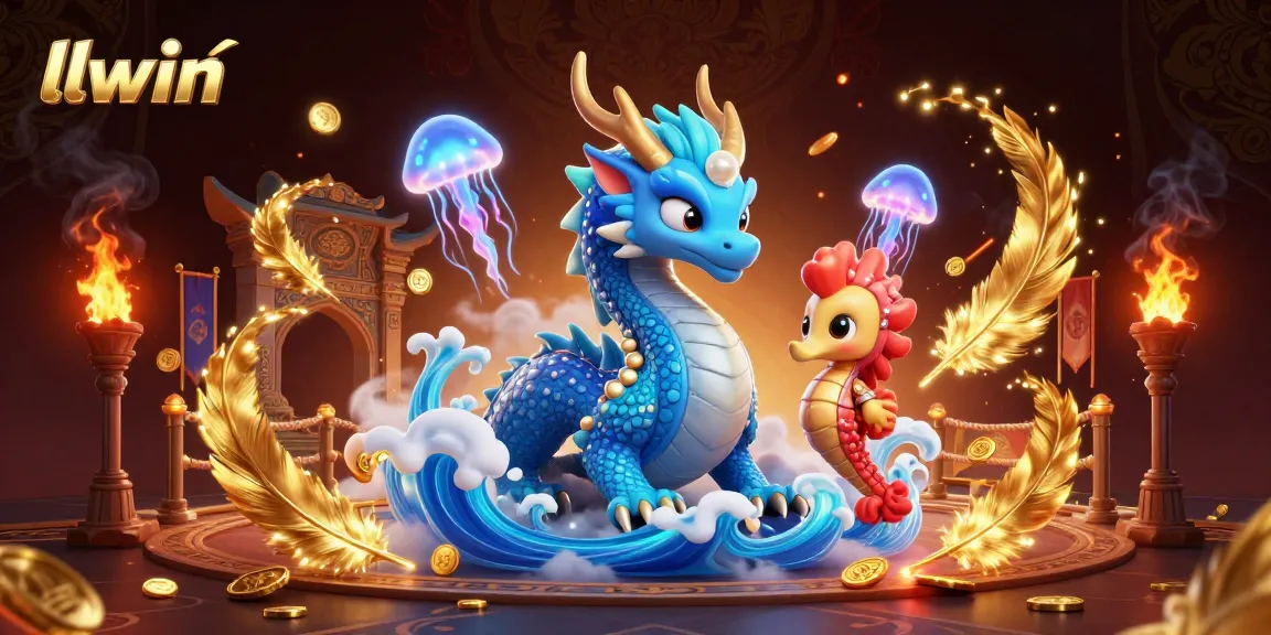 Engage with llwin's spectacular gaming experience featuring a majestic sea dragon surrounded by vibrant jellyfish and casino elements.