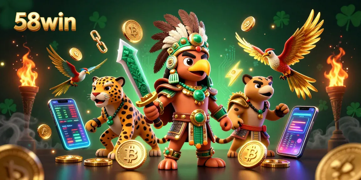 Experience thrilling gaming with 58win in this vibrant casino illustration featuring Aztec warriors.