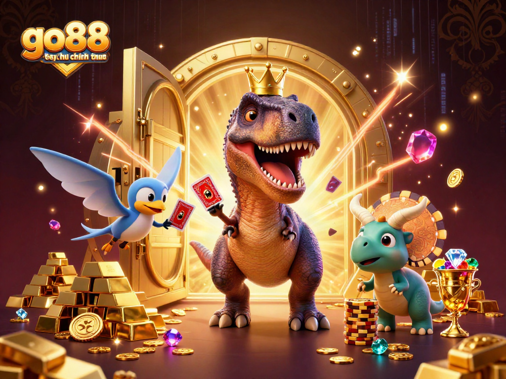 Engage with the go88 trang chu chinh thuc casino scene featuring playful characters and dynamic gaming elements.