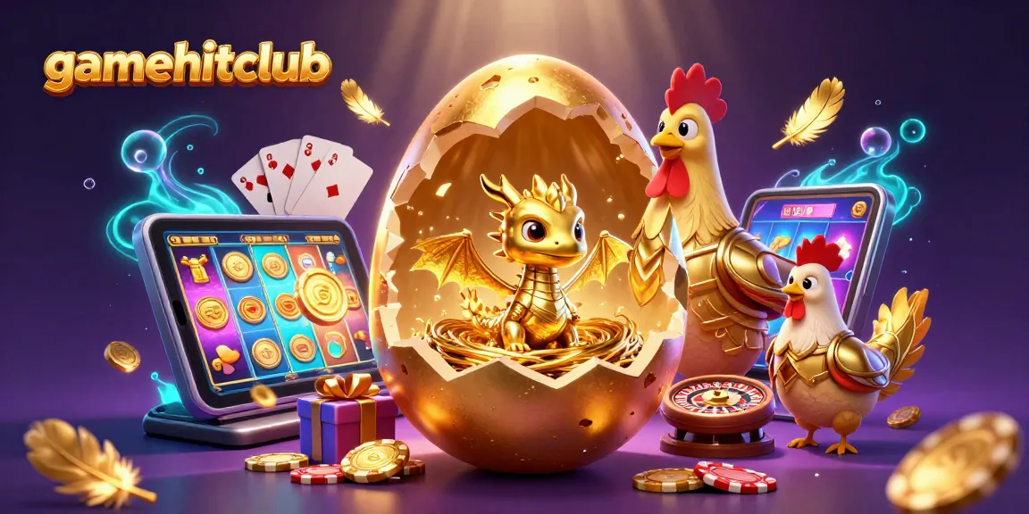 Engage in exhilarating gaming adventures with gamehitclub, featuring golden dragon, poker chips, and dynamic slot elements.