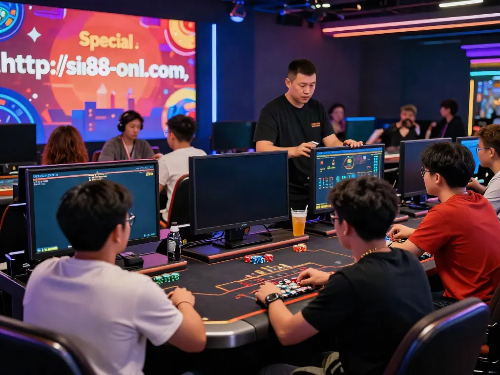 Engaged players at a live casino game showcasing excitement at http://sin88-onl.com/ with vibrant digital ambiance.