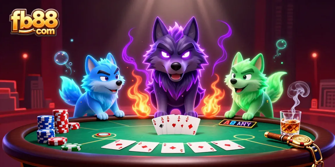 Engage with thrilling poker action at fb88 com featuring glowing wolf characters and dynamic gameplay.